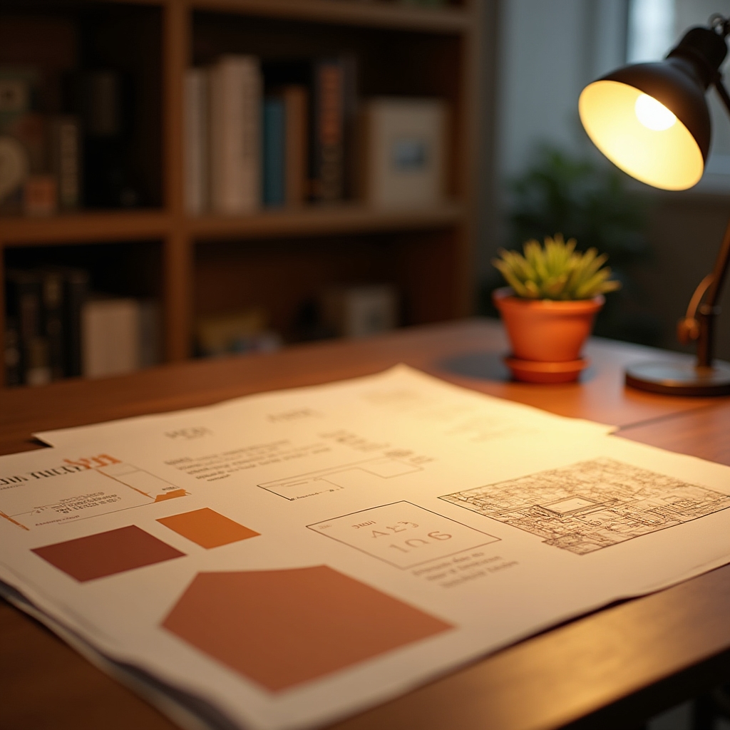 Zentrionex design studio workspace with brand materials spread across a warm-toned desk